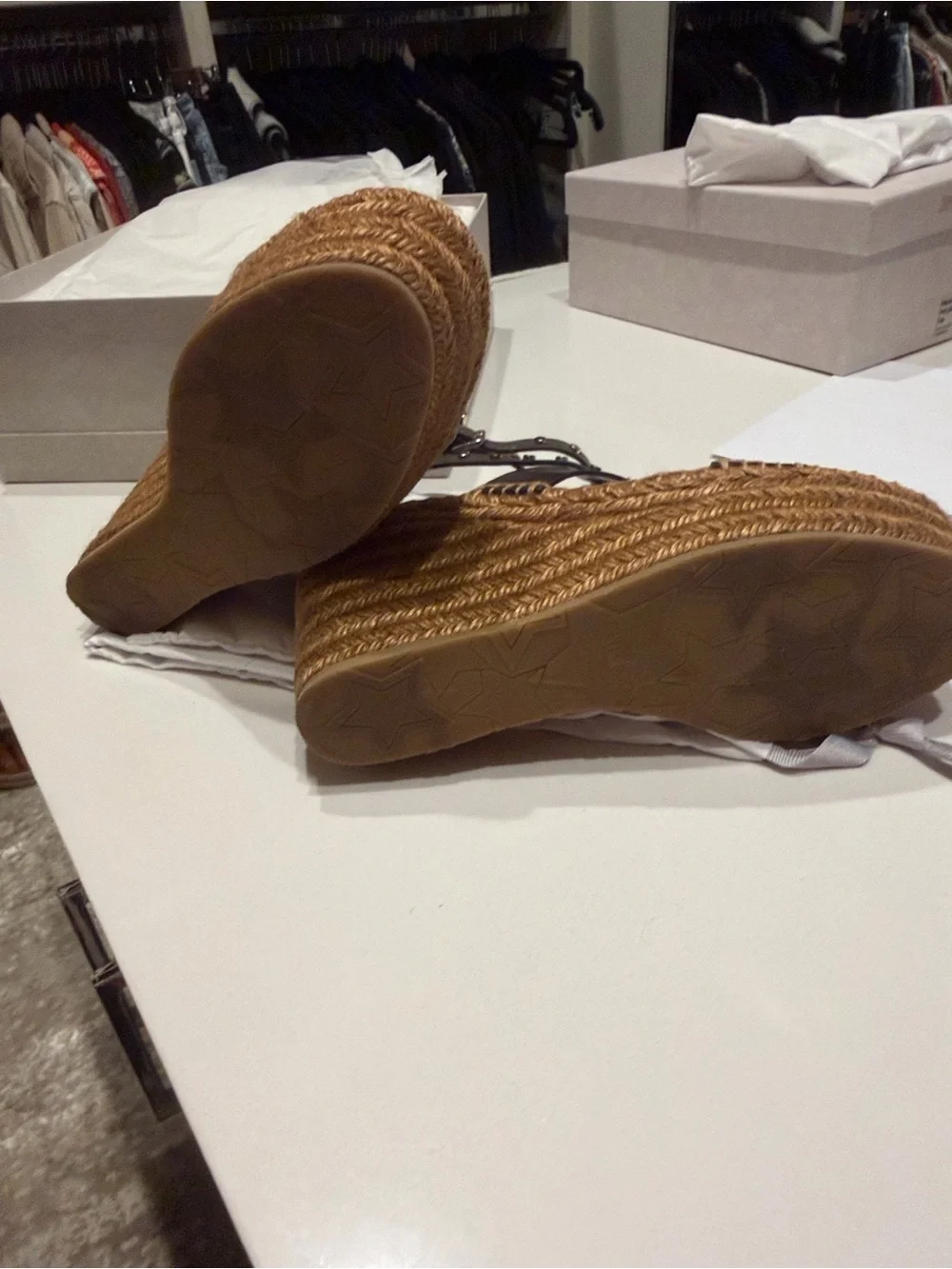 Jimmy Choo Gray Studded Espadrille Wedge Sandals